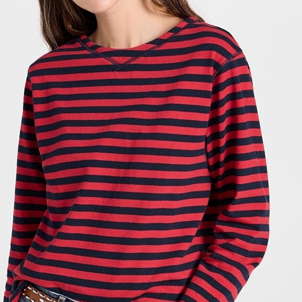 Alex Mill Red and Navy Striped Long Sleeve Tee